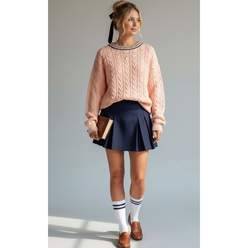 Vintage‎ Marc O'Polo Medium Peach Cable Knit Oversized Sweater Preppy Pullover